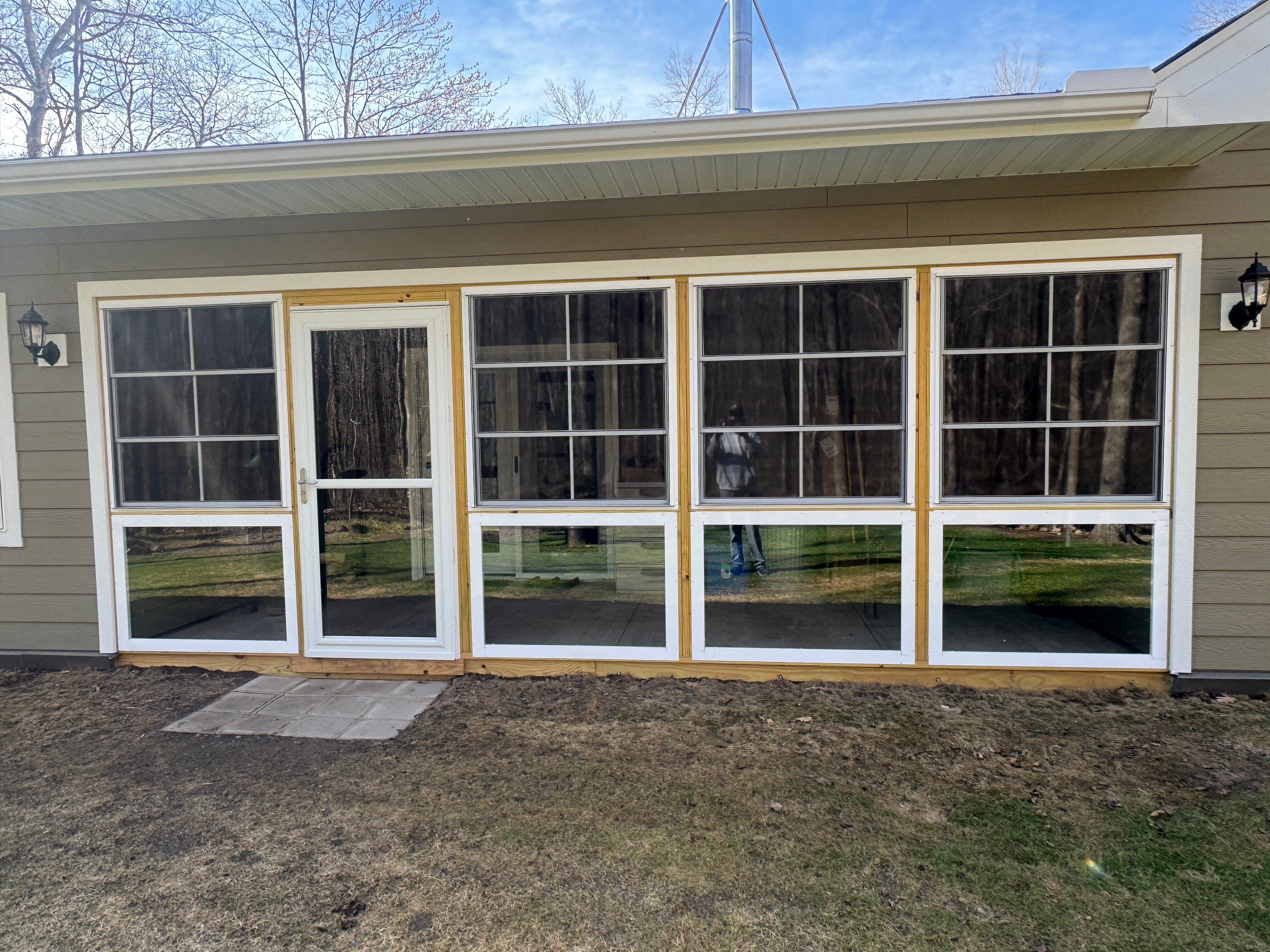 3 panel with center bars over fixed glass