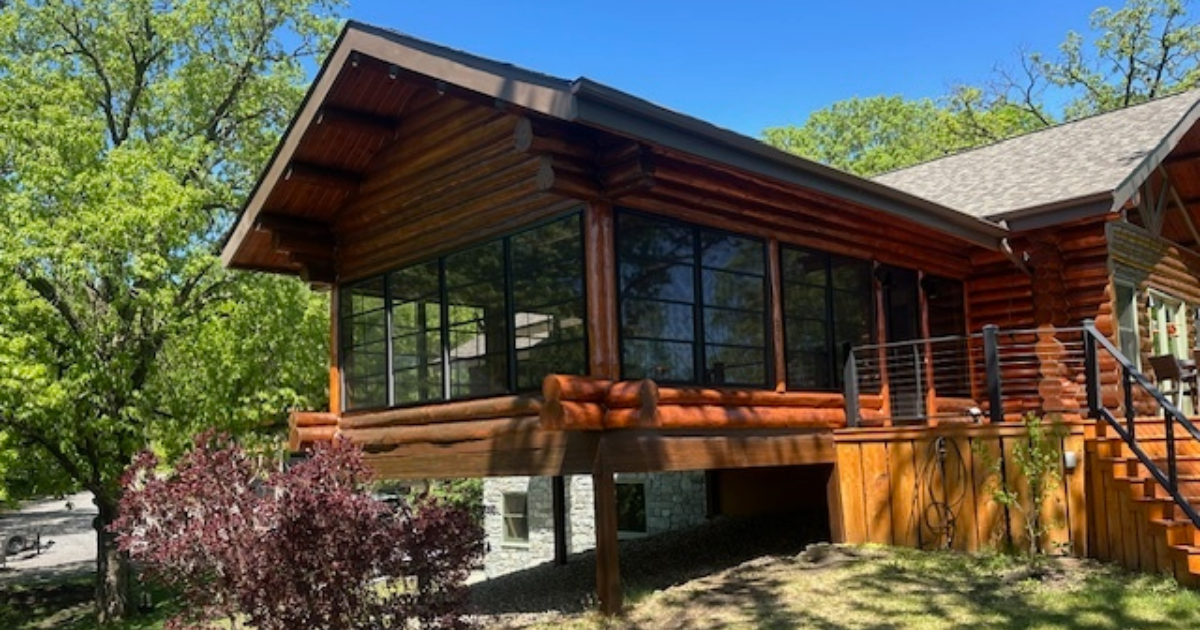 Porch windows on beautiful log home